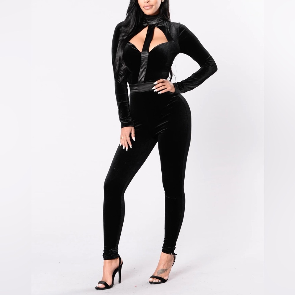 Fashion Nova Black Velvet Jumpsuit